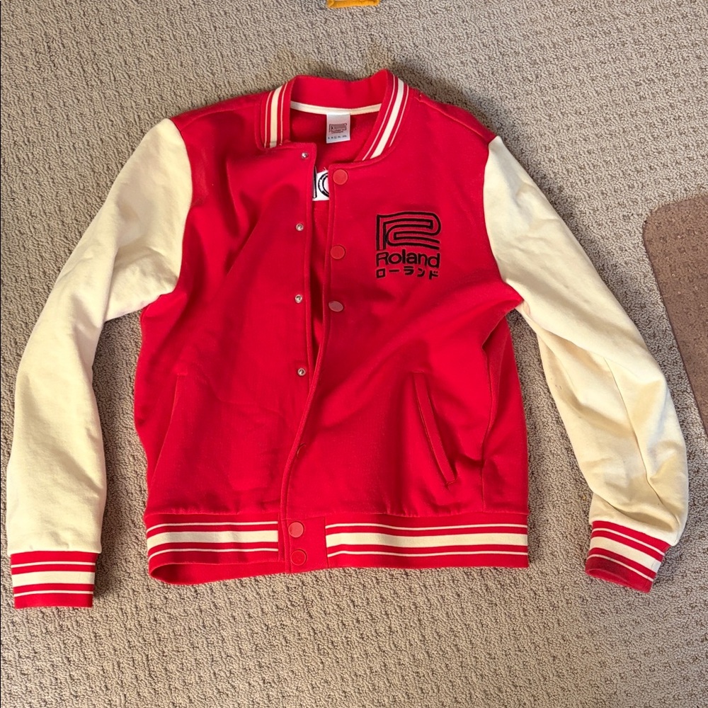 Roland Red and Cream Letterman Jacket - Size L